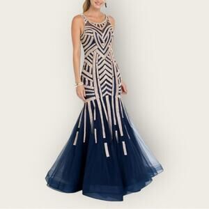 NWTWD | Royal Queen Collection | Scoop Neck Trumpet Long Dress | Navy | Size 8